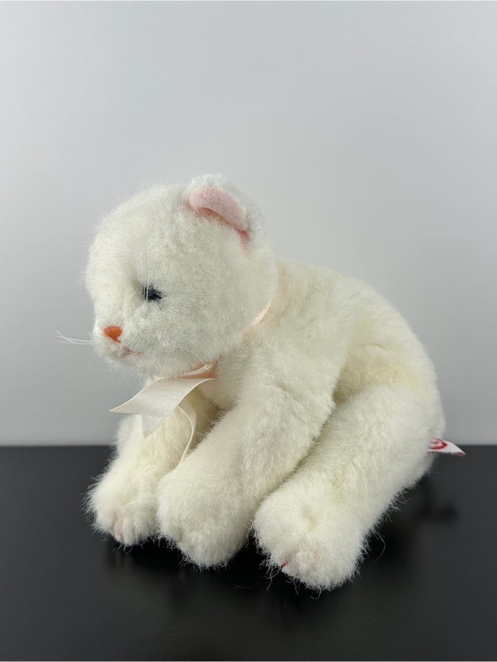 TY Classics Crystal White Kitty Cat 10” Green Eyes Pink Bow Plush Classic 1996